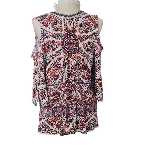 Style & Co Cold Shoulder Embroidered Trim Cotton Boho Chic Top Multicolor Size L - Picture 7 of 15